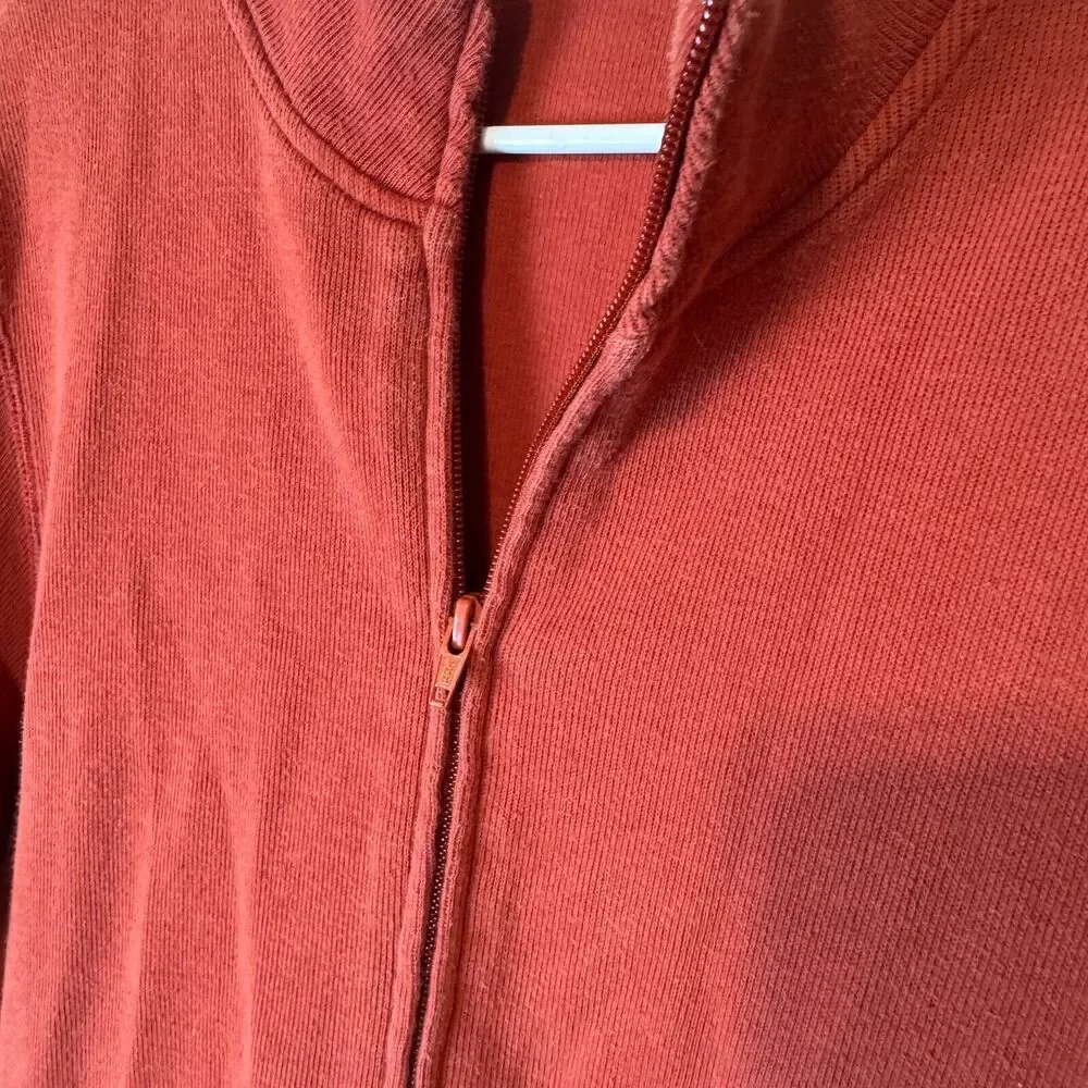 Orvis Sweater Cardigan Women's M Orange‎ Cotton Full Zip Jacket pockets